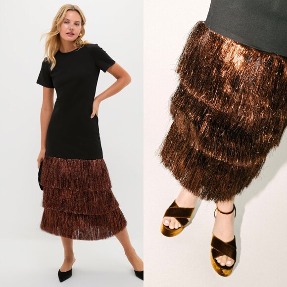 Tuckernuck Hyacinth House Francie Fringe Maxi Dress Black Metallic XXS NWT - Picture 3 of 13